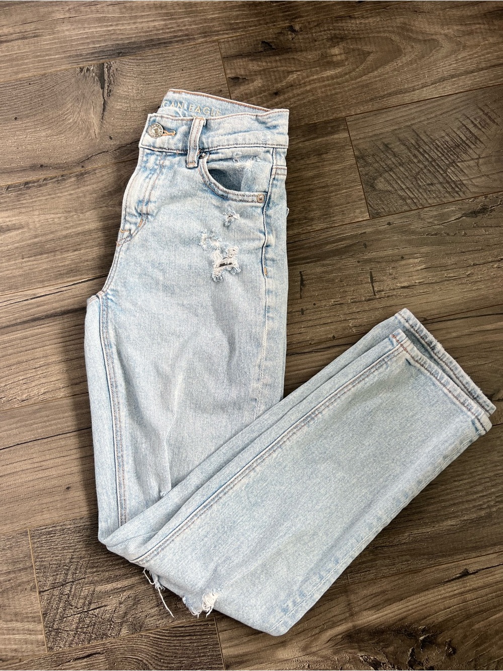 American Eagle Outfitters Light Wash High-Rise Distressed Jeans